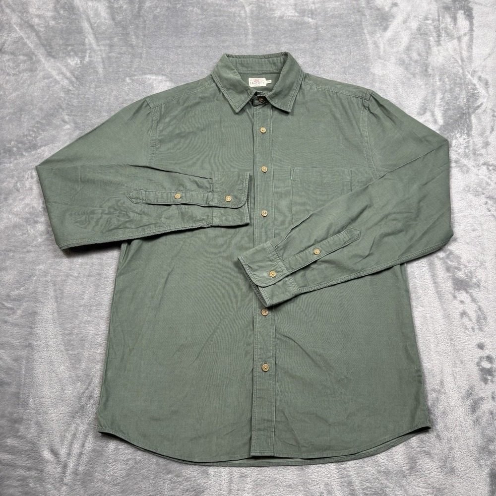 Faherty Stretch Corduroy Button Down Shirt Men's Medium Green Long Sleeve Preppy